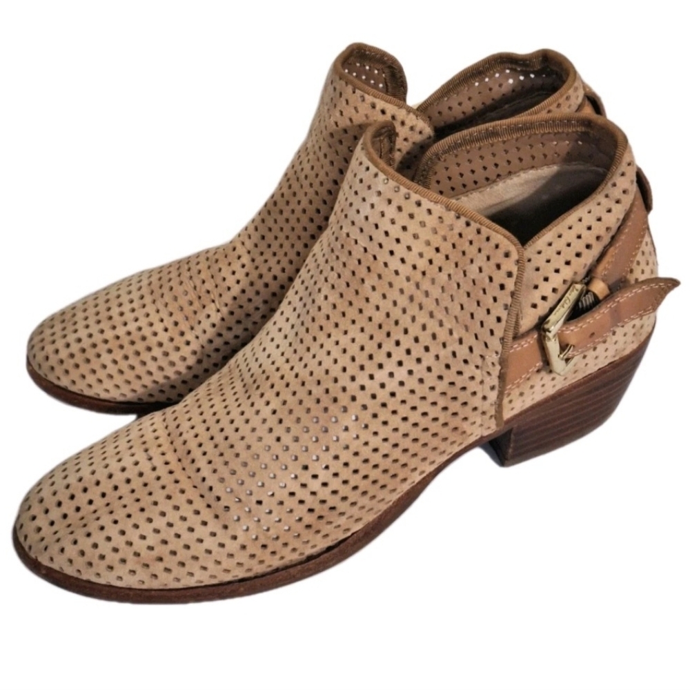 Sam Edelman Paula Perforated Ankle Booties Womens Size 6.5M Brown Tan Boots GUC